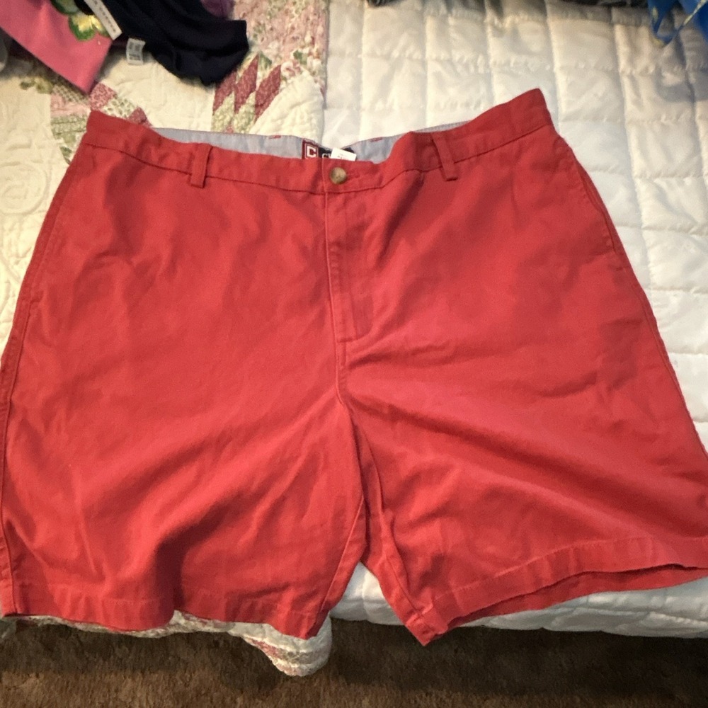 Chaps Men's Red Chino Shorts Cotton Solid Flat Front Slash Pockets Sz 40